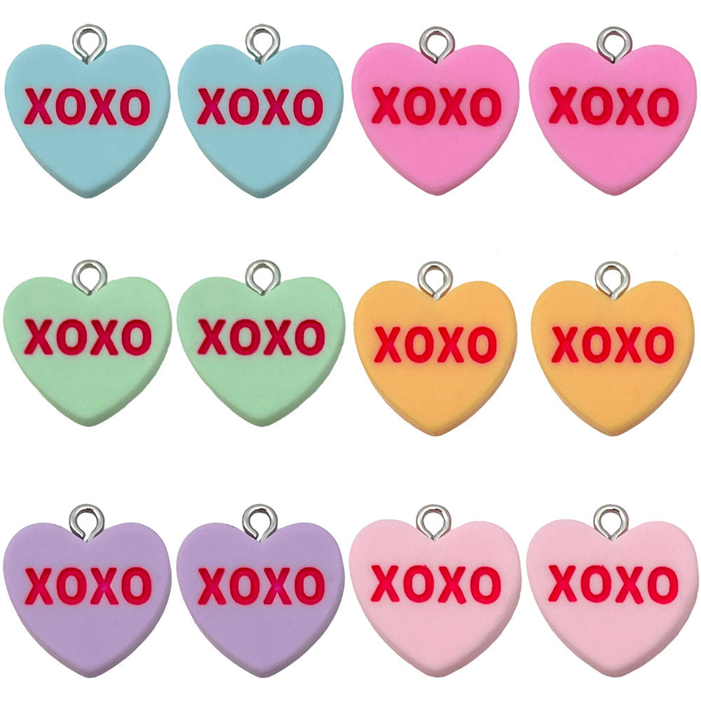 Resin Peach Heart XOXO Letter Charm Pendant for DIY Valentine Earrings Necklace
