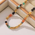 Multicolor Natural Stone Beaded Necklace Gold Bamboo Accents view 2