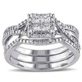 White Gold Princess Square Halo Bridal Ring Set Sizes 6-10 view 1