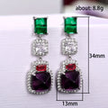 Green Clear Purple Square Stone Earrings Metal Jewelry Design view 5