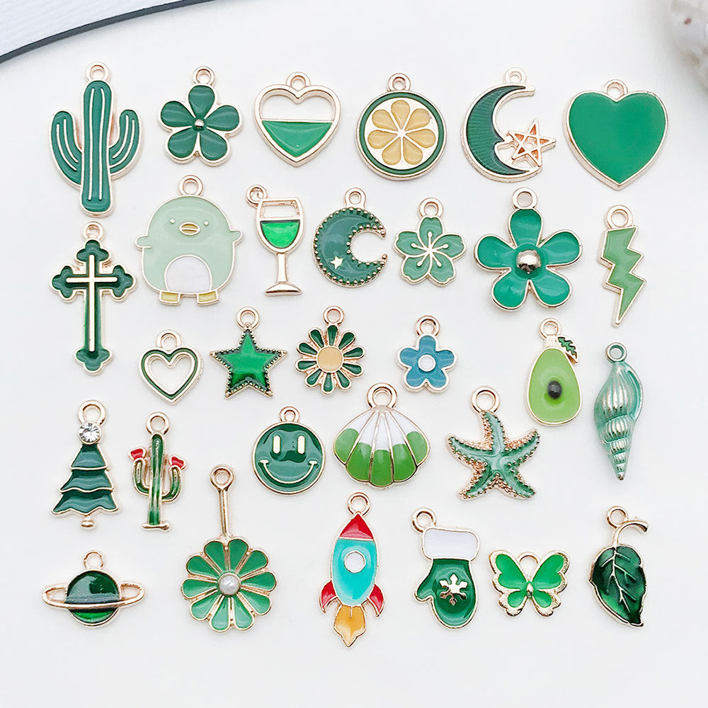 Green Enamel Zinc Alloy Cherry Blossom Flower Charm Pendant for DIY Earrings Hair Accessories