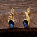 Gold Oval Blue CZ Hinged Huggie Hoop Earrings Alloy view 3