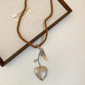 Cord Necklace with Clear Heart and Metal Charms Fashion Jewelry view 6