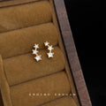 Gold Tone Three Clear Stone Curved Crawler Stud Earrings view 3
