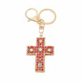 Gold Rhinestone Cross Keychain Hollow Metal Crystal Pendant view 5