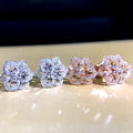Openwork Flower Clear Stone Stud Earrings Two Metal Tones view 1