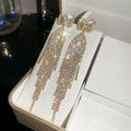 Crystal Bow Fringe Drop Earrings in Gold and Silver Tone view 6