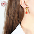 Detachable Geometric Drop Earrings Tiger Eye Turquoise Gold view 3