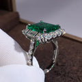 Emerald Green Rectangular Double-Halo Ring In Silver Tone view 5