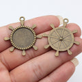 Ship Wheel Round Cabochon Tray In Antique Silver And Antique Bronze For Jewelry Making view 3