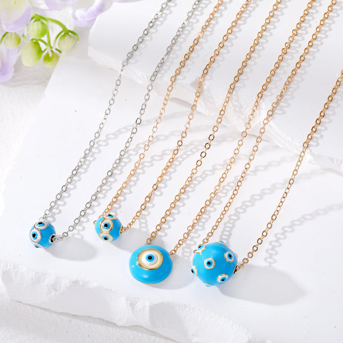 Gold and Silver Tone Round Enamel Evil Eye Bead Pendant Necklaces in Four Designs
