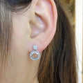 Round Open Center Pavé Stone Drop Stud Earrings in Silver Tone view 4