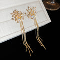 Firework Stud Earrings With Clear Stones And Long Chain Tassels view 7