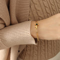 Gold Black Star Spring Clasp Bangle Clear Stone Accents view 4