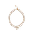 White Pearl Bow Necklace Set with Two Layered Strands view 5
