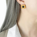 Knot Weave Square Pendant Necklace Stud Earrings Black White view 8
