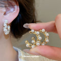 Silver Tone Pearl And Crystal C Hoop Stud Earrings view 2