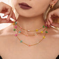 Colorful Glass Flower Bead Necklace And Bracelet Gold Tone view 2