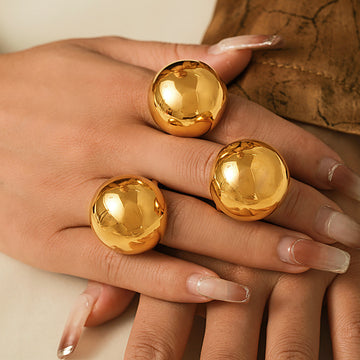 Large Polished Dome Ball Cocktail Rings Gold Or Silver