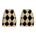 Gold Black Checker Pearl Trapezoid Stud Earrings Pair view 5