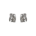 Silver Tone Hammered Irregular Square Stud Earrings For Women view 5