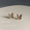 Gold-Tone Houndstooth Fabric Butterfly Stud Earrings view 3