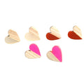 Half Wood Half Color Resin Heart Stud Earrings in Three Colors view 5