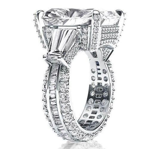 Silver Tone Oversized Emerald Cut Crystal Ring angled detail