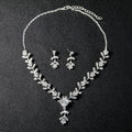 Black Silver Tone Crystal Leaf Vine Metal Necklace and Earring Set view 2