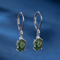 Silver Green Moss Agate Oval Leverback Drop Earrings view 1
