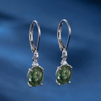 Silver green moss agate lever-back earrings pair product shot