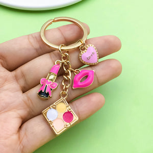 Fashion Charm Keychains with Enamel Lipstick, Lips, Heart and Bag Charms