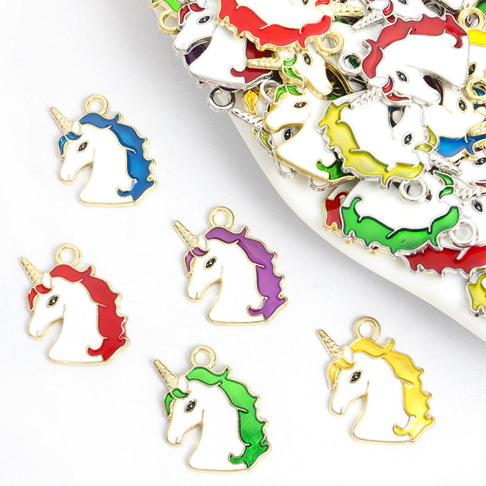 Colorful Unicorn Enamel Alloy Charm Pendants for Jewelry Making