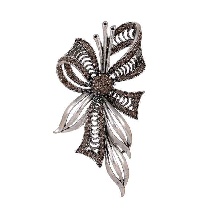 Gold Tone Silver Tone Ribbon Bow Crystal Two Designs Metal Brooch Pin