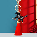 Floral Crystal Horse Keychains with Braided Straps and Tassels view 1