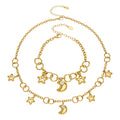 Star Moon Charm Necklace Bracelet Set Two-Tone Steel view 5
