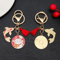 Red Thousand Fortune Cat Koi Tassel Metal Keychain Pair view 2