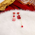Red Lion Dance Fu Charm Asymmetric Drop Earrings Pearls view 4