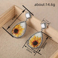 Antique Silver Tone Sunflower Art Teardrop Drop Earrings view 4