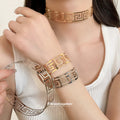 Greek Key Open Cuff Choker Bracelet Metal Sets Two Tones view 1