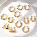 Gold Tone Geometric Wheat and Bamboo Hoop Earrings view 1