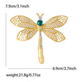 Gold Pearl Dragonfly Brooch Teal Cabochon Openwork Wings view 6