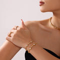 Round Halo Zircon Station Bracelet Gold and Steel Tones view 4