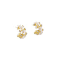 Gold White Flower Cluster Small Hoop Stud Earrings view 3