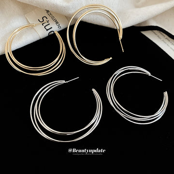 Layered Metal C Hoop Stud Earrings Decorative Jewelry Design