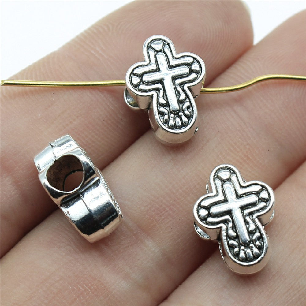 14x11x7mm 2.6g Antique Zinc Alloy Cross Large Hole Beads for Bracelet Necklace DIY Jewelry Making