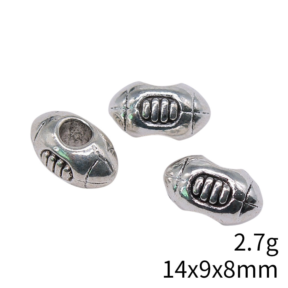 14x9x8mm 2.7g Antique Silver Zinc Alloy Football Large Hole Beads for DIY Bracelet Jewelry Making