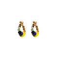 Multicolor Beaded Hoops Yellow Disc Gold Tone Earrings view 5