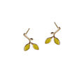 Gold Branch Yellow Green Enamel Leaf Stud Earrings view 5