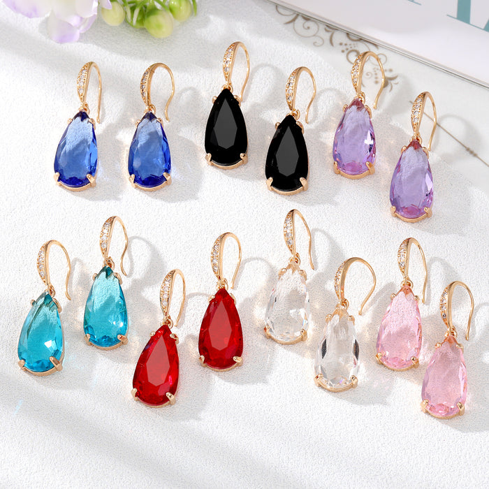 Gold Tone Faceted Crystal Teardrop Hook Earrings in Seven Colors